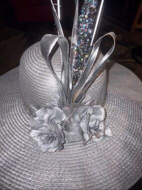 Elegant Silver Floral Wide-Brim Women's Hat